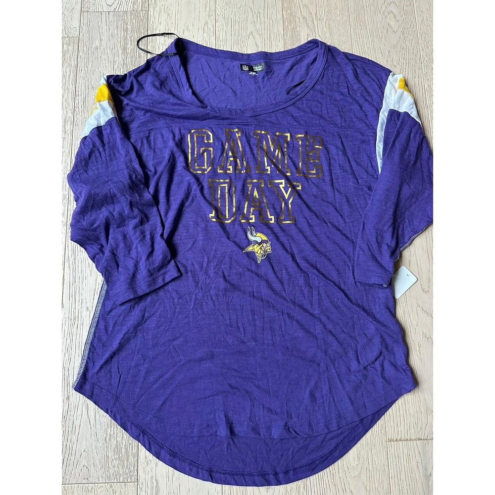 NFL Team Apparel Minnesota Vikings Womens Game Day Shirt Purple Gold Large